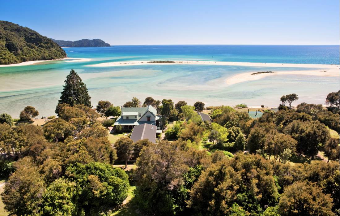 Stunning estuary views at an eco-friendly homestead on Awaroa Bay