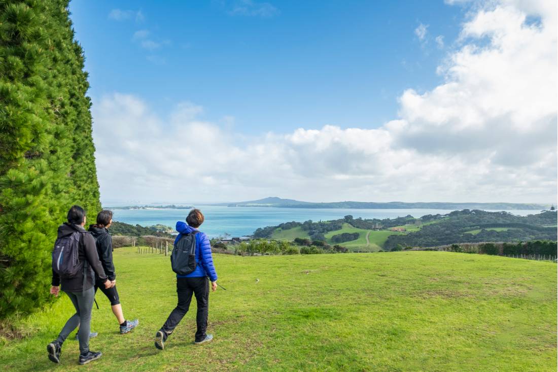 Walking the Te Ara Hura with Rangitoto views in the distance |  Gabrielle Young